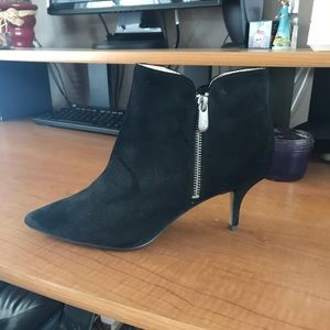Black suede kitten heel bootie